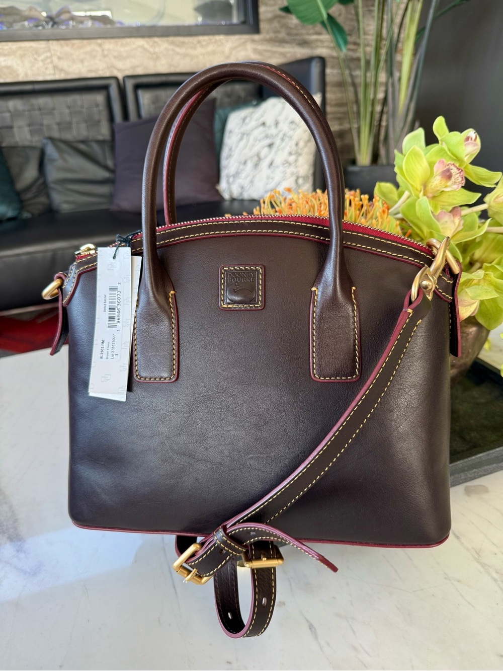 New Dooney & Bourke Florentine Domed Satchel Italian Vacchetta Leather - Picture 14 of 16